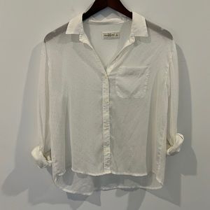 Abercrombie & Fitch White Sheer Polka Dot Button-up Top. Size S